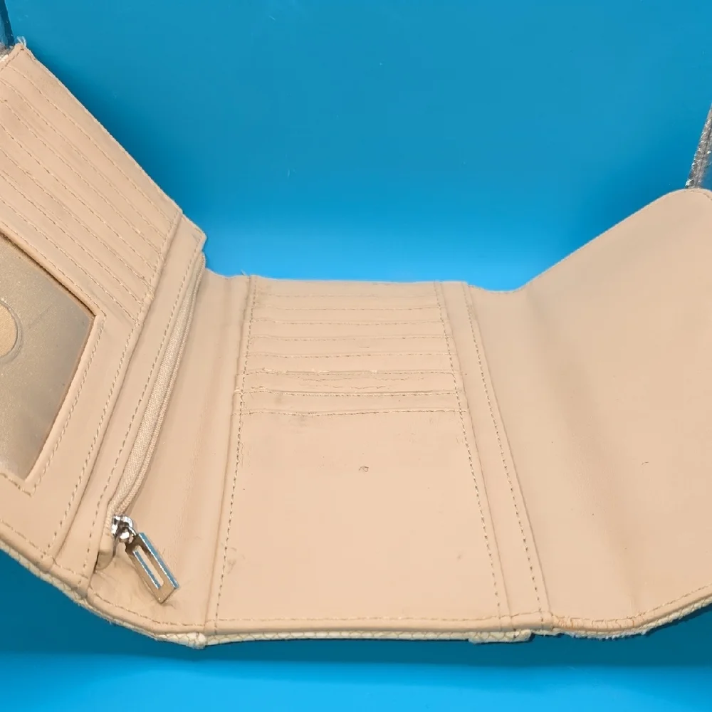 GUESS Beige Textured Fold-Over Wallet with Gold Logo - Picture 4 of 4